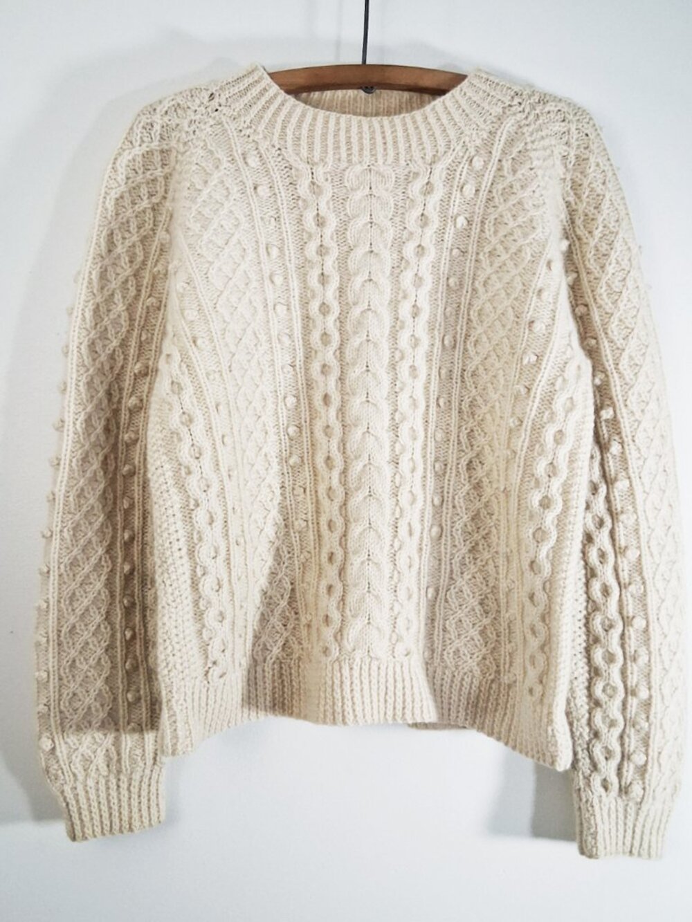Vintage Handknit Wool Cable Sweater - Cream - As Is